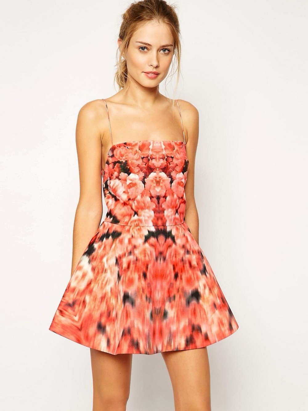 Finders Keepers Coral-Pink Floral Spaghetti Strap Mini Dress